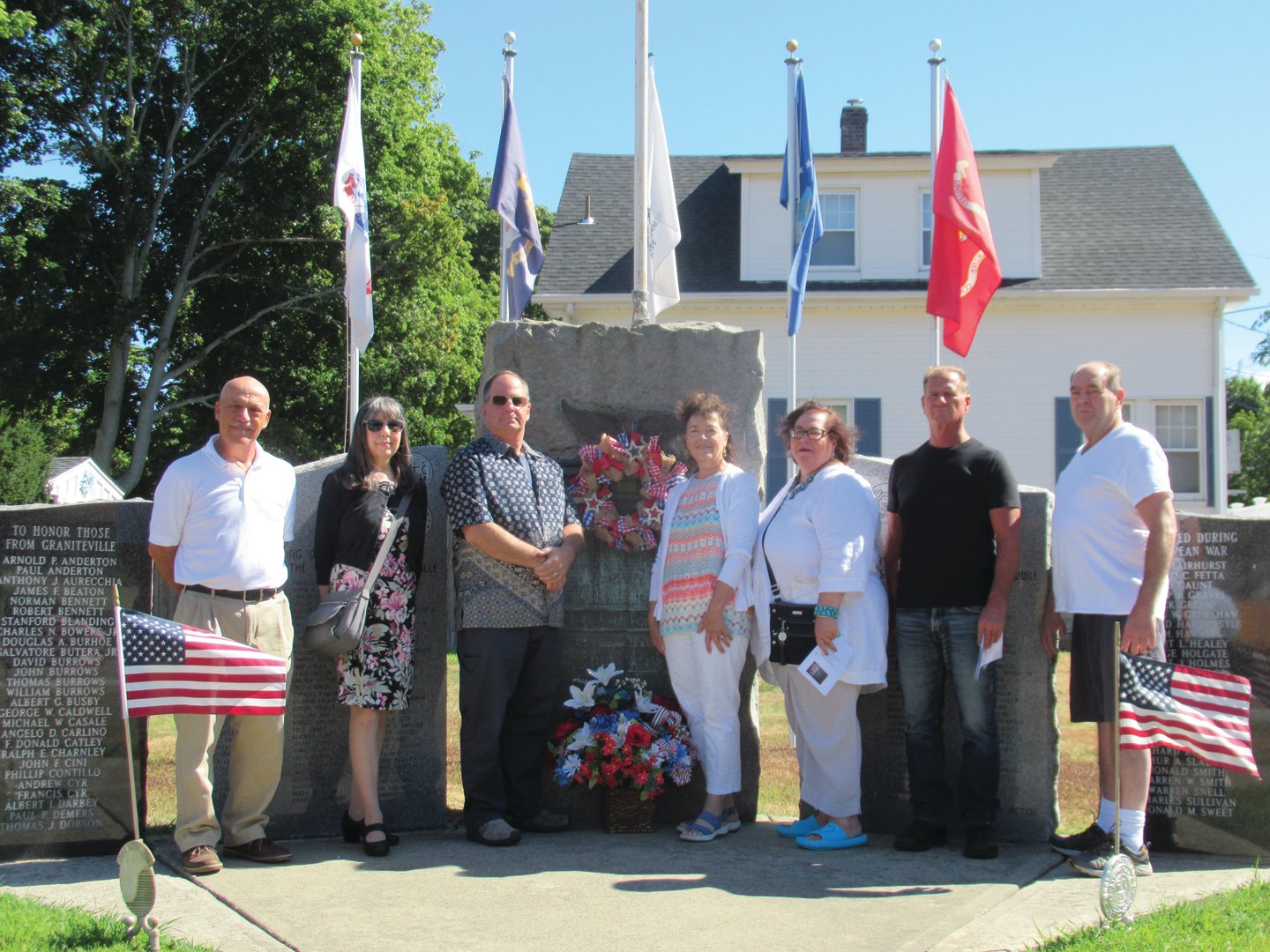 CLASSIC COMMITTEE: Among the Graniteville Veterans Foundation officials who recently held their 22nd annual VJ Day celebration are: Anthony Carlino, Laura Charnley-Panicuci, Rev. David Butera, Marie Carlino, Karen Casale, Jerry Casale and Bob Blanchette.